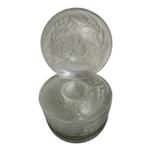 Vintage Clear Glass Sunflower Pattern Artichoke Plates - a Set of 12