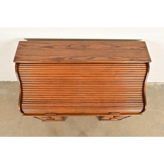 Victorian Carved Solid Oak Roll Top Desk For Sale In South Bend - Image 6 of 15