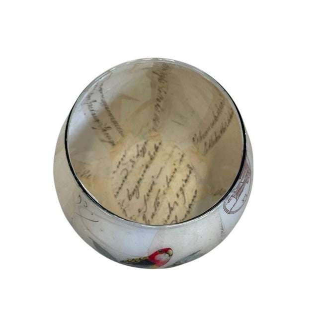 Illustration Vintage Tropical Avian Decoupage Glass Hurricane Bowl For Sale - Image 3 of 12