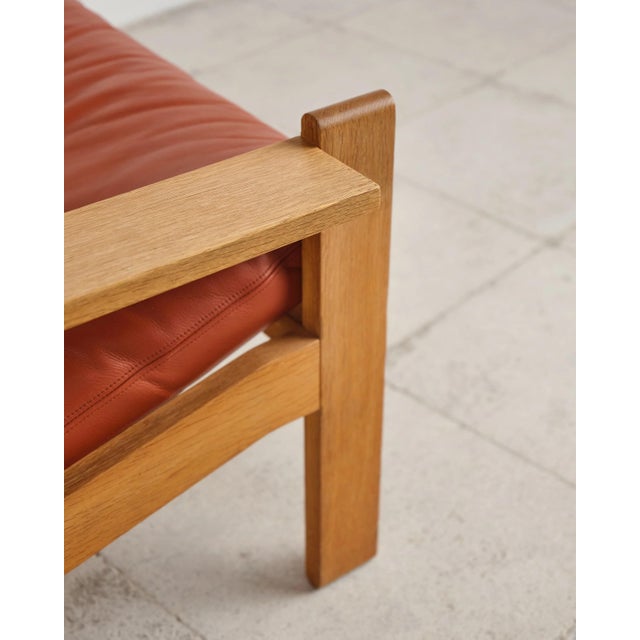 Beige Brutalist Lounge Chair in Oak and Leather by Tage Poulsen, Denmark, 1970s For Sale - Image 8 of 16