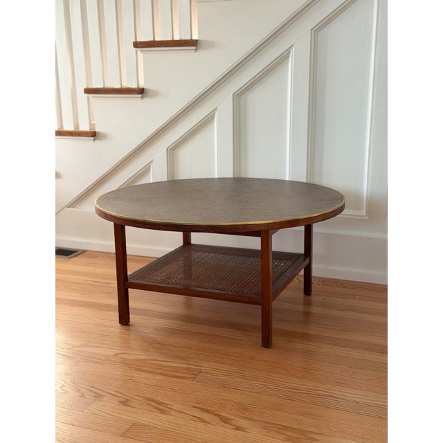 Wood 1950s Mid Century Modern Paul McCobb Walnut Wood & Cane Round Coffee Table For Sale - Image 7 of 14
