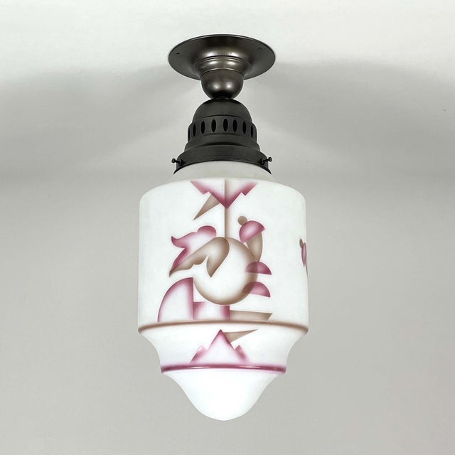 Art Deco Frosted Glass & Burnished Metal Flush Mount, Germany, 1930s For Sale - Image 15 of 16