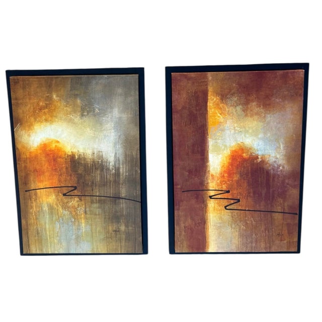 Late 20th Century Pair of Red & Gold Abstract Paintings For Sale - Image 10 of 18