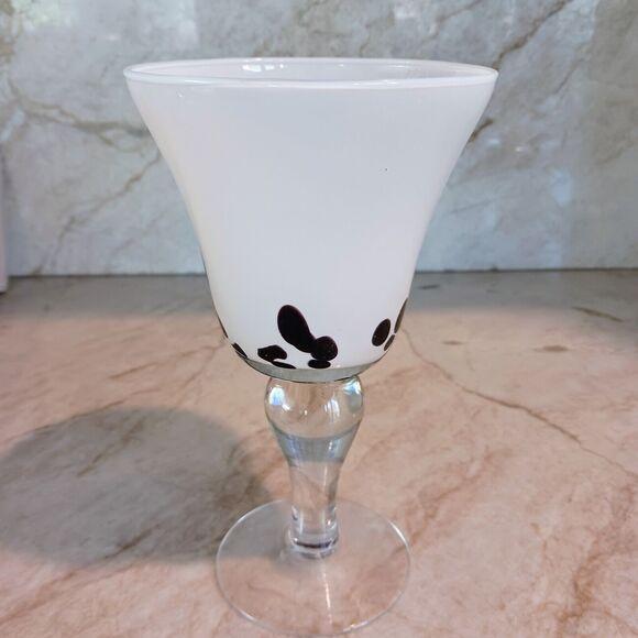 Glass Vintage Murano Martini Drinking Glass Handblown White Brown Spots Art Deco Bar For Sale - Image 7 of 10