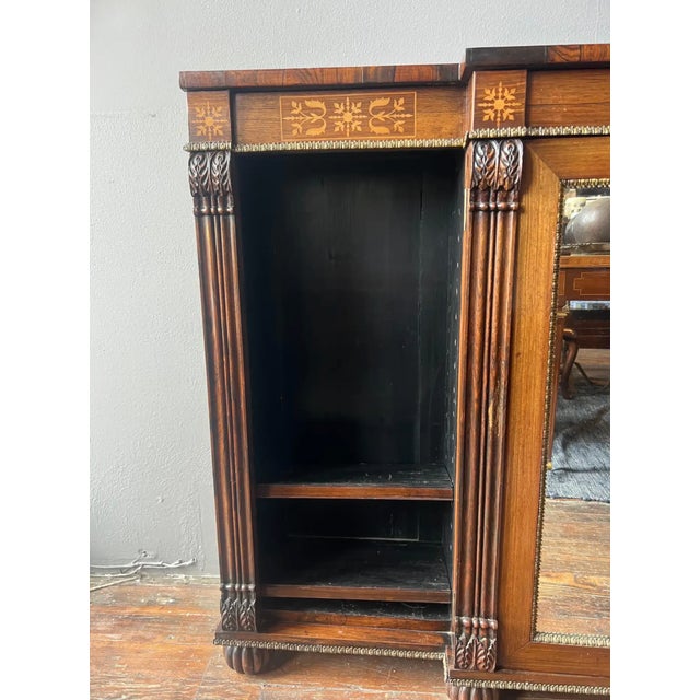 19th Century English Regency Inlaid Rosewood Breakfront Bookcase Cabinet For Sale - Image 4 of 8