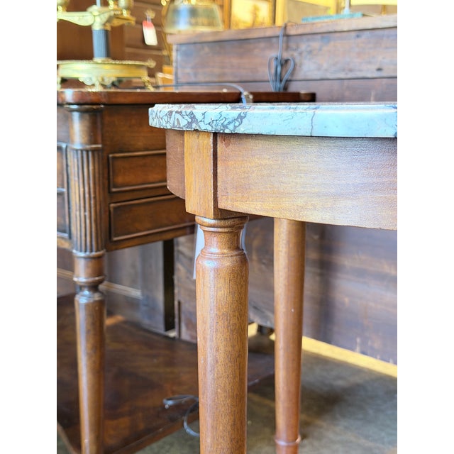 Vintage Louis XVI Style Round Marble Top Side Table With Lower Shelf For Sale - Image 4 of 8