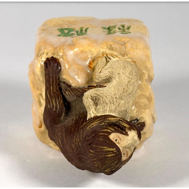 Ceramic Antique Meiji Japanese Pottery Monkey Wax Seal Figurine For Sale - Image 7 of 10