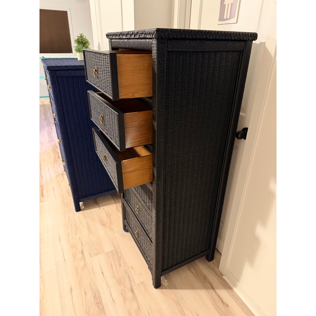 1980s Mid-Century Modern Henry Link Lexington 6-Drawer Wicker Lingerie Chest in Midnight Black, Attributed For Sale In Minneapolis - Image 6 of 6