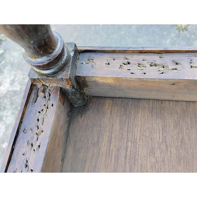 Mid 18th Century Early 18th Century French Barley Twist Oak Bench | Antique Upholstered Entryway Seating For Sale - Image 5 of 10