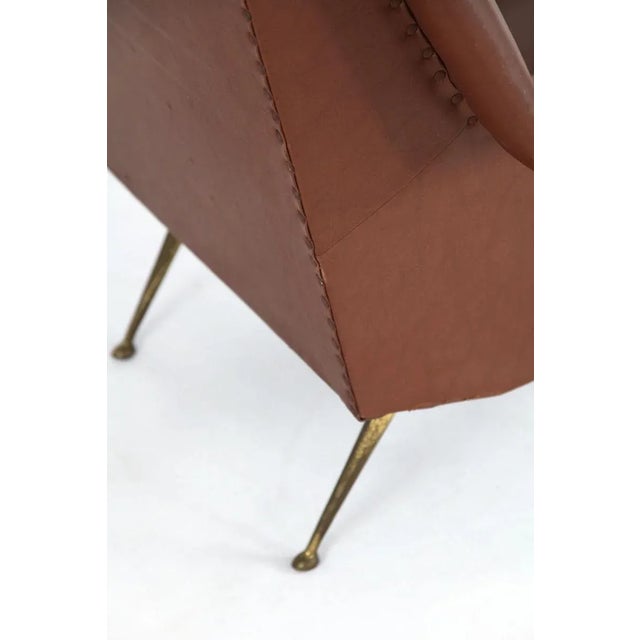 Italian Faux Leather Armchair with Brass Legs, 1950s For Sale - Image 16 of 17