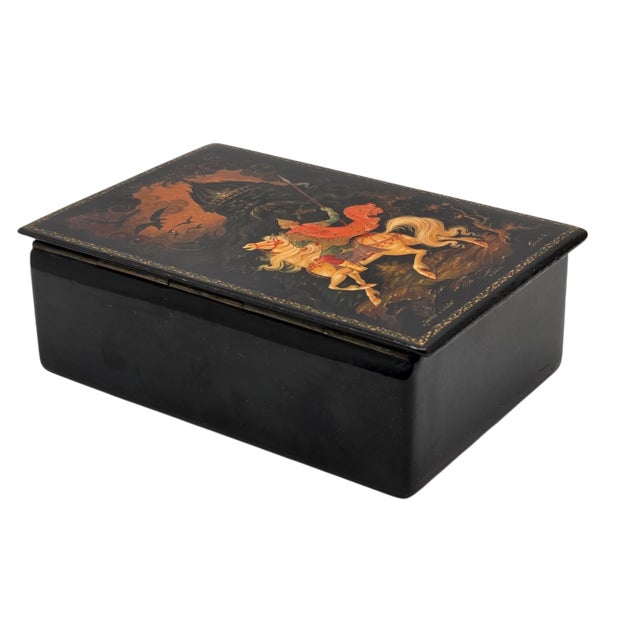 Russian Kholui Lacquer Box — Ruslan and the Head — Signed Gazaev 5.375" For Sale - Image 15 of 17