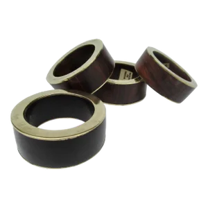 C.1960's Mid-Century (India)-Mahogany and Brass Napkin Rings -Set of 4