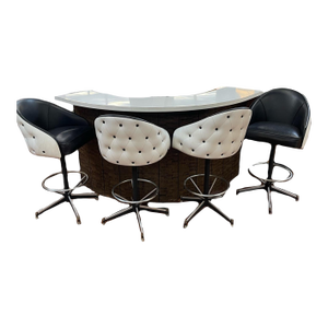 Mid 20th Century Hollywood Regency Tufted Four-Seat Swivel Bar With Matching Stools, 5 Pieces