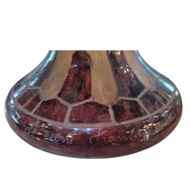Art Deco Large Art Deco Cameo Glass Footed Bowl by Le Verre Français (Schneider) – "Fuchsias" Pattern (13 in Diameter) For Sale - Image 3 of 7