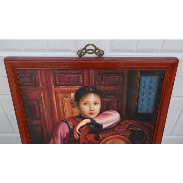 Antique Painted on Board Portrait of Chinese Woman For Sale - Image 9 of 12