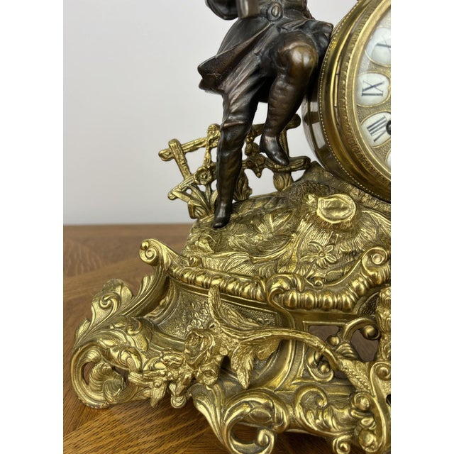 Vintage Style Brass Figurine Mantel Clock For Sale - Image 10 of 13