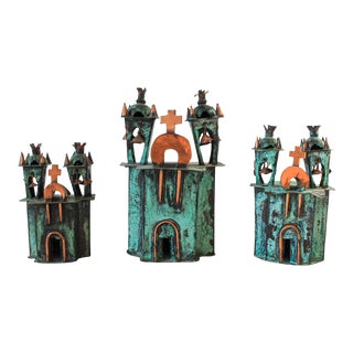 Vintage Brass & Copper Ayacucho Church Sculptures Handmade in Peru For Sale