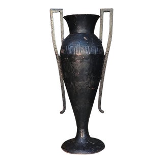 19th/20th Century Neoclassical Cast Iron Amphora Urn With Greek Key Band For Sale