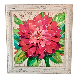 Pink Dahlia Collage Painting For Sale
