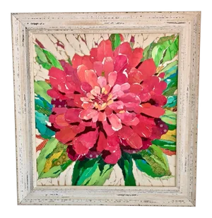 Pink Dahlia Collage Painting
