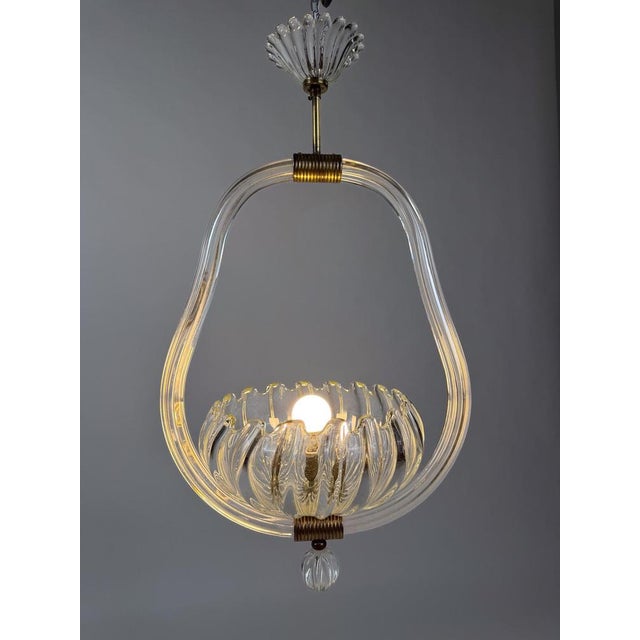 Italian Art Deco Murano Glass and Brass Pendant in the style of Seguso, 1930s For Sale - Image 4 of 18