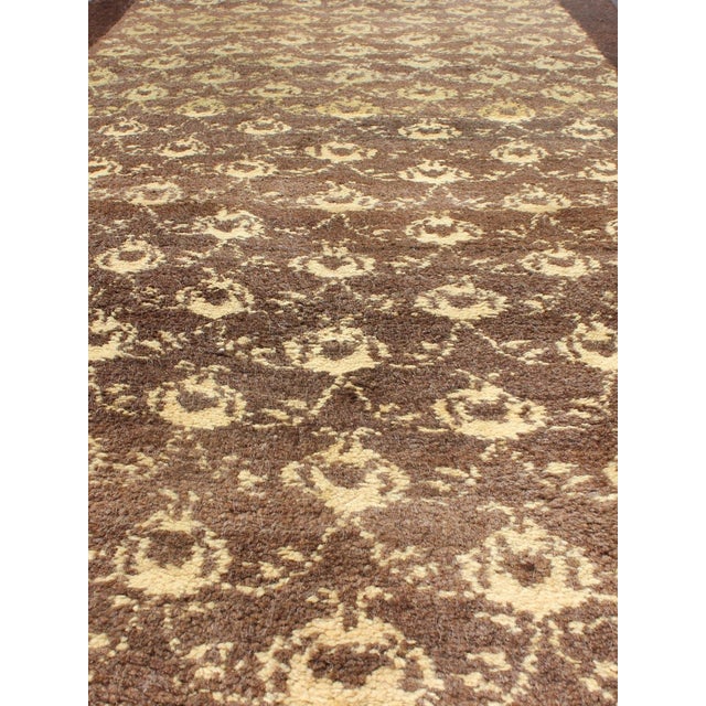 Vintage Turkish Tulu Rug With Ivory Motifs and Chocolate Brown 3′2″ × 6′3″ For Sale - Image 9 of 12