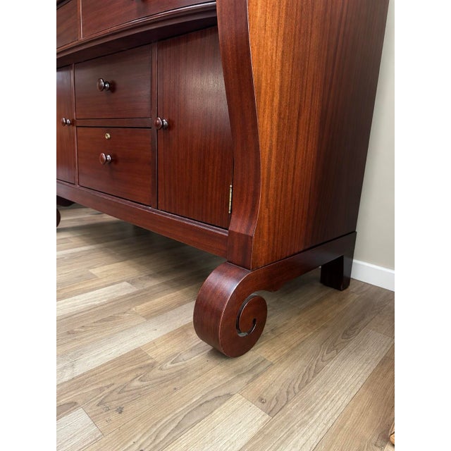 Antique 19th Century Empire Mahogany Butler's Desk With Cylinder Front and Scroll Feet For Sale - Image 4 of 5