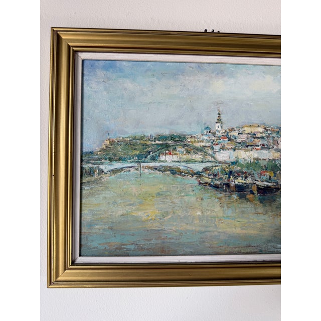 Vintage European Impressionist River Cityscape Oil Painting on Canvas – Framed For Sale In Miami - Image 6 of 10