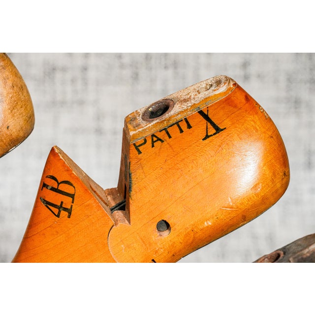 Set of (4) Antique Wood Shoe Molds Cobbler Repurposed Upcycle Decorative Sculptures Industrial Modern Home Decor Display Prop For Sale - Image 4 of 10