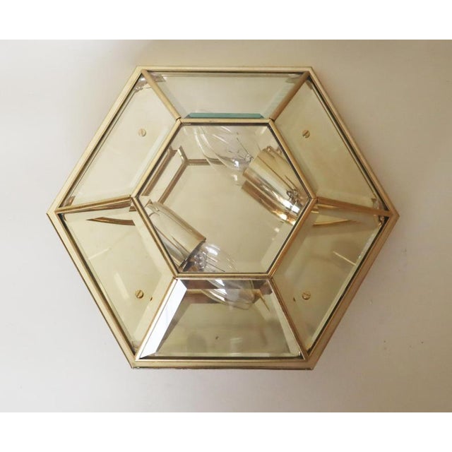 Hexagonal Gold-Plated Flush Mount or Wall Lamp with Faceted Glass, Italy, 1980s For Sale - Image 15 of 18