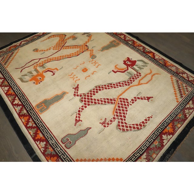 Vintage Zabihi Collection Square Dragon Tibetan Rug - 5'11" x 7'7" For Sale In New York - Image 6 of 9
