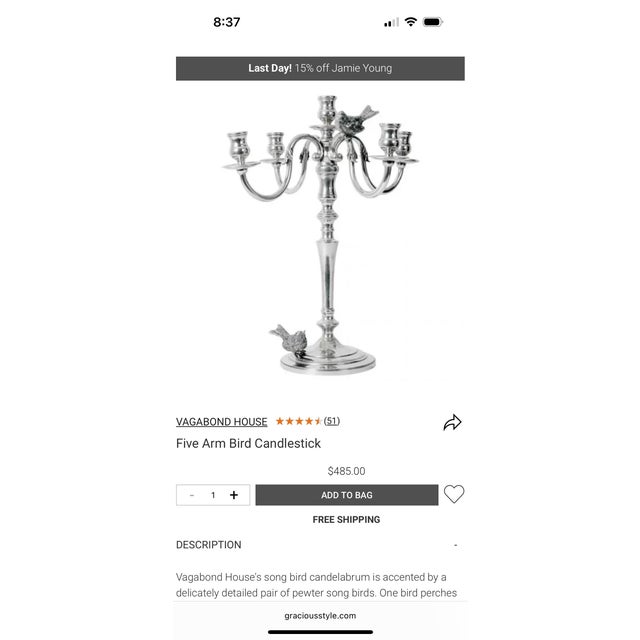 1980s 1980s Vagabond House 5 Arm Pewter Bird Candelabra For Sale - Image 5 of 5