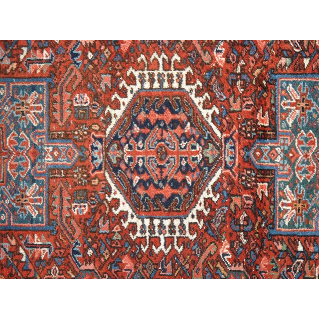 Vintage Persian Karaja Rug, Handmade Wool Oriental Rug, Rust, Ivory, Light Blue For Sale - Image 17 of 18