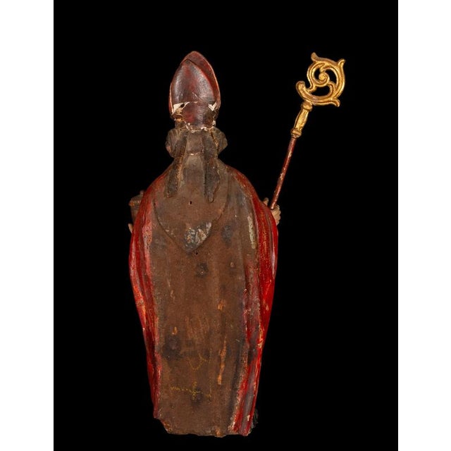 Spanish Baroque Artist, Carved Statue of Saint Bishop, Traditionally Saint Rupert, 1750, Wood For Sale - Image 4 of 10