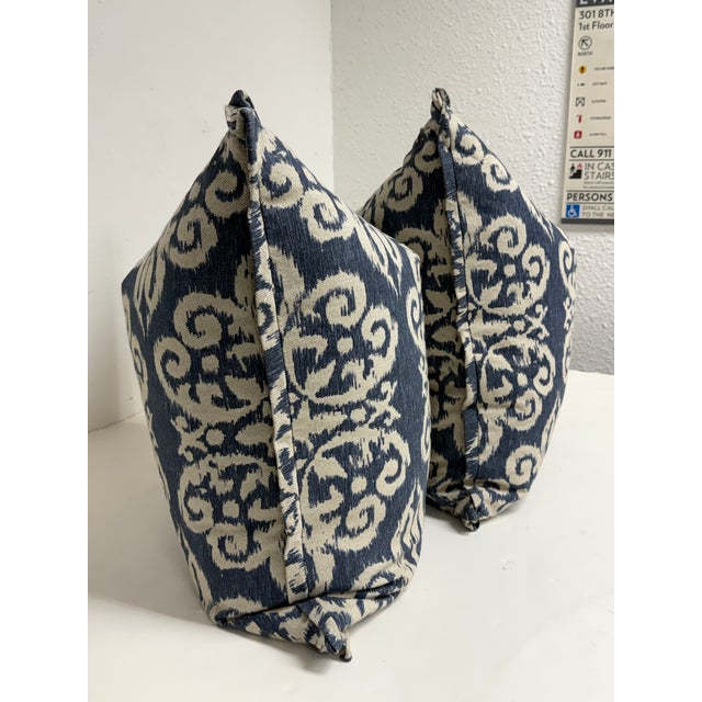2020s Bespoke Blue + Ivory Ikat Damask Throw Pillows, Pair For Sale - Image 5 of 12