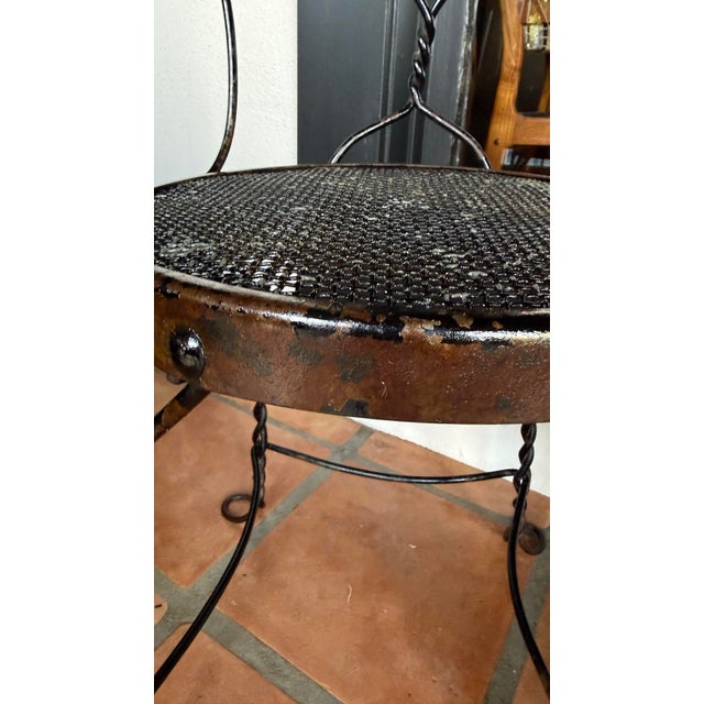 Vintage Mid-Century Twisted Wrought Iron Heart-Back Bistro Ice Cream Parlor Chairs For Sale - Image 9 of 10