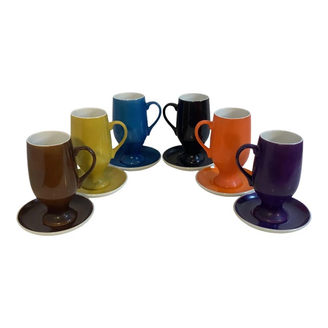 Vintage LaGardo Tackett for Schmid Porcelain Espresso Demitasse Cup & Saucer Set- 12 Pieces For Sale