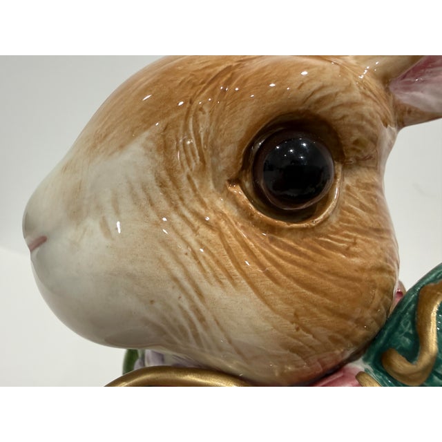 No chips or cracks! F & F Woodland Springs majolica porcelain bunny figurine, made from 1997-1999. Measures 7.5” x 5.25 x...