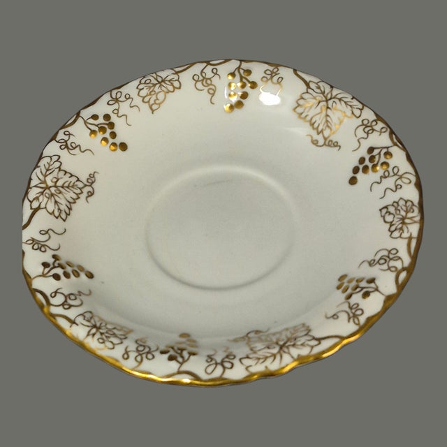 Ceramic Vintage Royal Crown Derby Fine Porcelain England "Vine" Gilded Four Cups & Saucers Tea Set - 8 pcs For Sale - Image 7 of 9