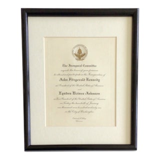 John F. Kennedy President and Lyndon B. Johnson Vice President of the United States Framed Invitation to the Inauguration For Sale