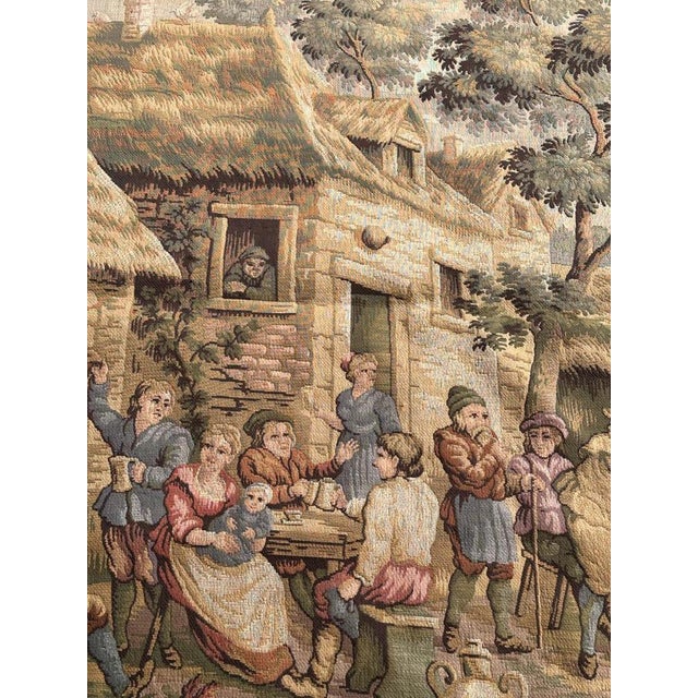 French Aubusson Style Jacquard Tapestry with Villagers Celebration Decor, 1980s For Sale - Image 12 of 18
