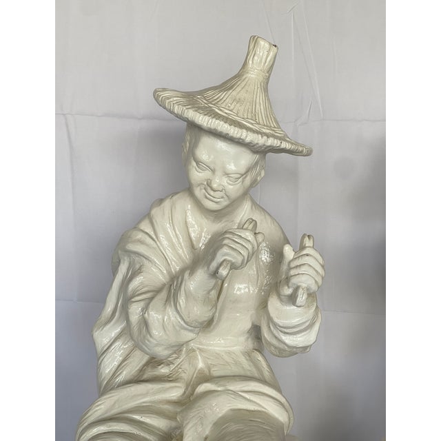 Pair White Chinoiserie Figures, 1960s For Sale - Image 4 of 18