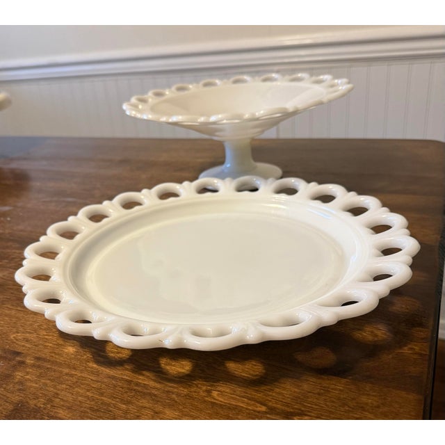 Mid 20th Century Anchor Hocking Milk Glass Lace Edge Serving Set For Sale - Image 11 of 12