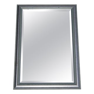 Vintage Silver Grey Frame Bevelled Hanging Wall Mirror For Sale