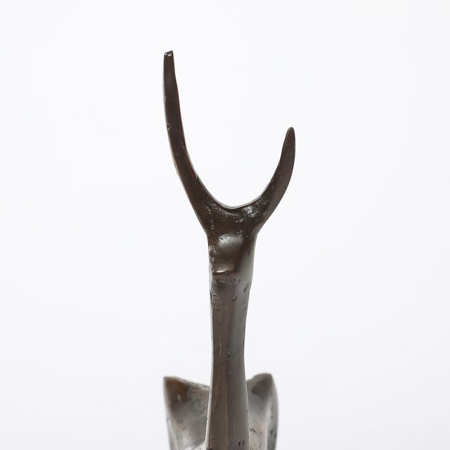Aharon Bezalel Mid-Century Modernist Bronze Deer Sculpture Signed Aharon Bezalel For Sale - Image 4 of 17