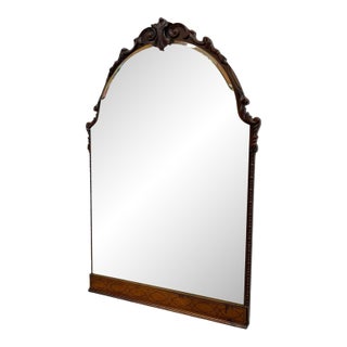 Vintage Carved Wood Arched Wall Mirror With Etched Glass Panels For Sale