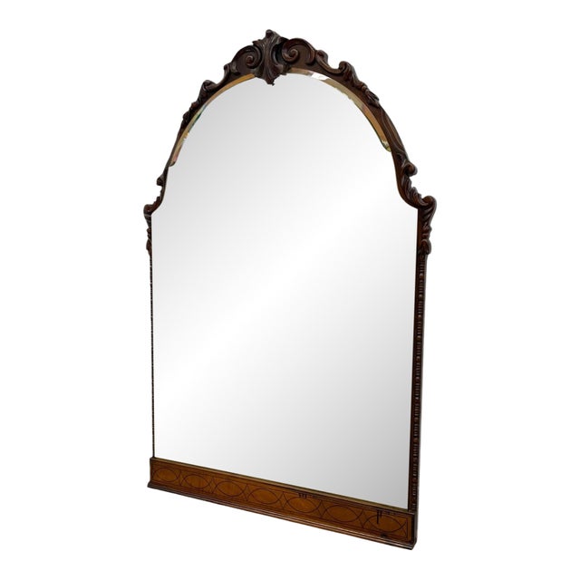 Vintage Carved Wood Arched Wall Mirror With Etched Glass Panels For Sale