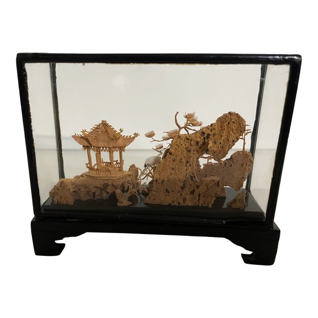 Vintage Chinese Cork Carving Diorama For Sale