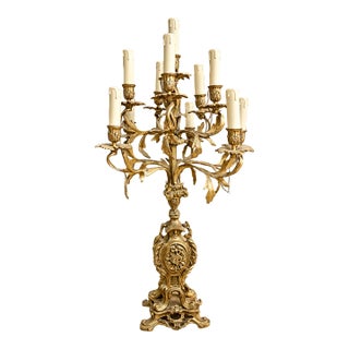 Grand French-Style Gilded Bronze Candelabra – Ornate Foliate Design With Multiple Candle-Style Lights For Sale
