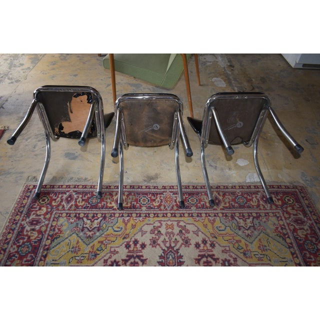 Set of 3 Vintage Chrome Kitchen Chairs Black Vinyl Mid Century Fixtures MFG For Sale - Image 13 of 13